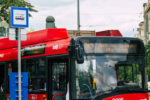 Budapeste Hungria Julho 2020 Vista Tradicional Trólebus Vermelho Húngaro Para — Fotografia de Stock