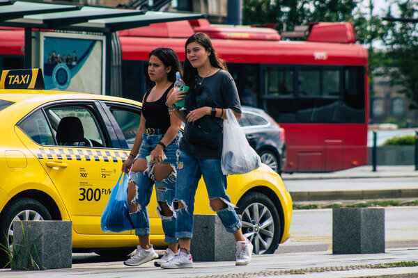 Budapest Hungary july 16, 2020 View of unidentified pedestrians walking in the historical streets of Budapest, the capital and the most populous city of Hungary