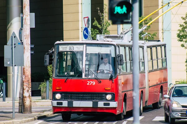 Budapeszt Węgry Lipca 2020 Widok Tradycyjnego Węgierskiego Czerwonego Trolejbusa Dla — Zdjęcie stockowe