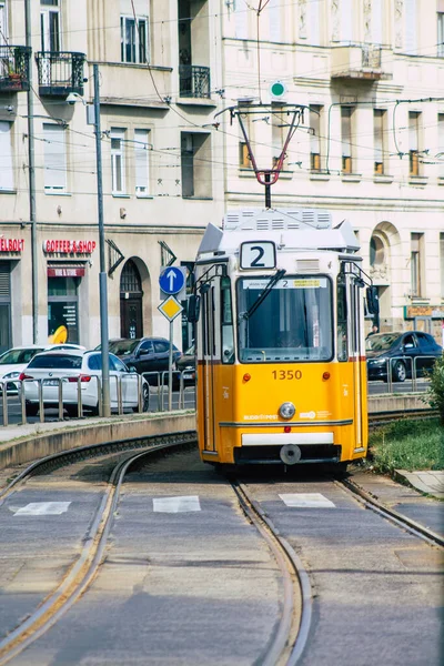 Budapest Hungary July 2020 View Old Hungarian Electric Tram Passengers — Stock Photo, Image