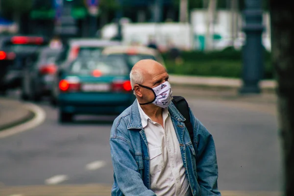 Budapest Hungary July 2020 View Unidentified Pedestrians Face Mask Protect — Stock Photo, Image