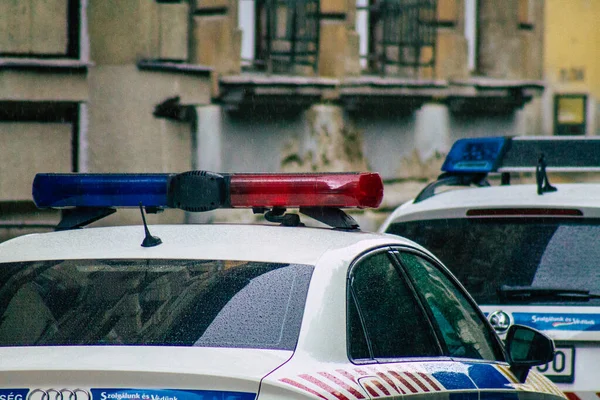 Budapest Ungarn Juli 2020 Blick Auf Ein Ungarisches Polizeiauto Regen — Stockfoto