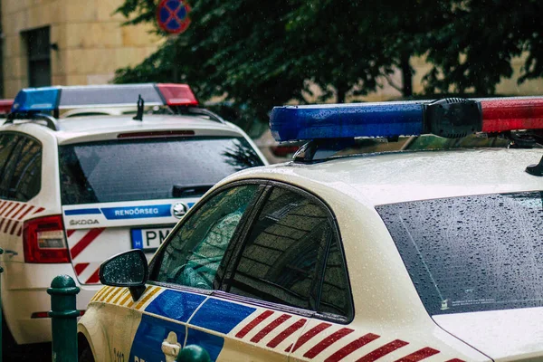 Budapest Ungarn Juli 2020 Blick Auf Ein Ungarisches Polizeiauto Regen — Stockfoto