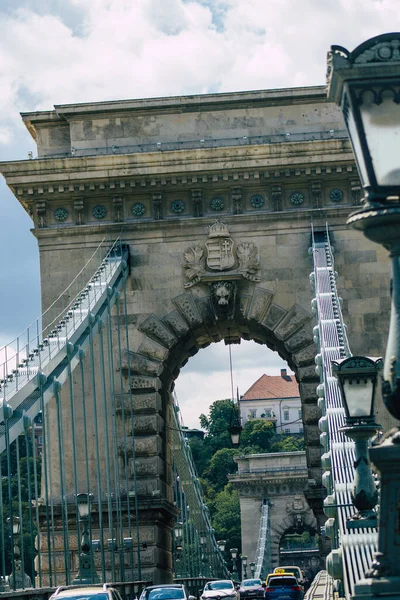 Budapešť Maďarsko Července 2020 Pohled Řetězový Most Szechenyi Most Který — Stock fotografie