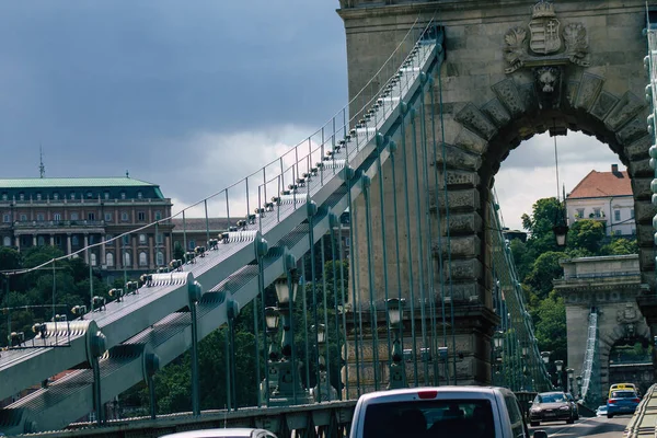 Budapest Magyarország 2020 Július Széchenyi Lánchíd Látképe Egy Híd Amely — Stock Fotó