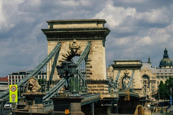 Budapeszt Węgry Lipca 2020 Widok Most Łańcuchowy Szechenyi Jest Most — Zdjęcie stockowe