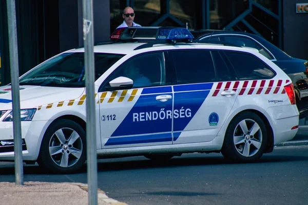 Budapest Hungría Julio 2020 Vista Coche Policía Húngaro Tradicional Que — Foto de Stock