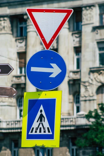 Budapest Hungary July 2020 View Street Sign Road Sign Erected — стоковое фото