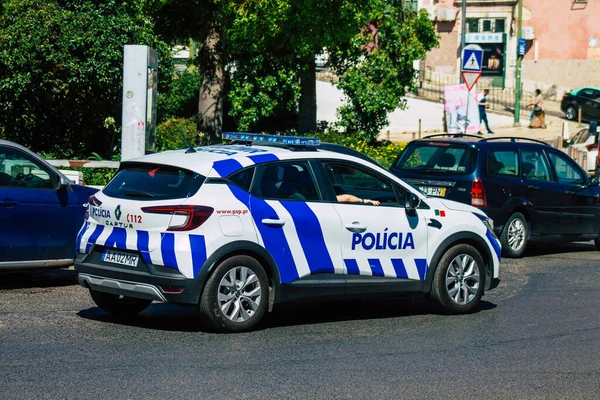 Lisboa Portugal Julio 2020 Vista Coche Policía Clásico Que Conduce — Foto de Stock