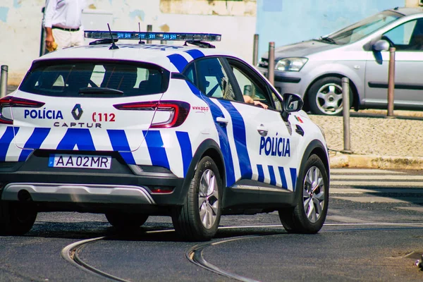 Lisboa Portugal Julio 2020 Vista Coche Policía Clásico Que Conduce —  Fotos de Stock