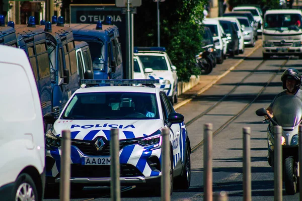 Lisabona Portugalia Iulie 2020 Vedere Unei Mașini Poliție Clasice Conducere — Fotografie, imagine de stoc