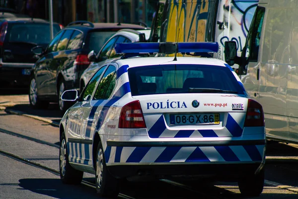 Lissabon Portugal Juli 2020 Visa Klassisk Polisbil Kör Genom Gatorna — Stockfoto