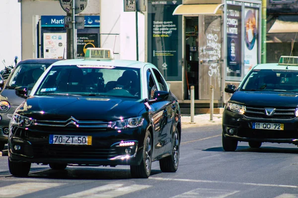 Lisbon Portugal July 2020 View Taxi Passengers Driving Streets Lisbon — Stock Photo, Image