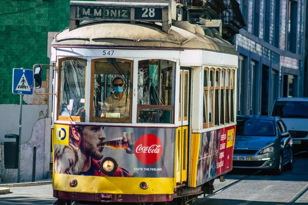 Lisboa Portugal Julho 2020 Vista Antigo Eléctrico Tradicional Para Passageiros — Fotografia de Stock