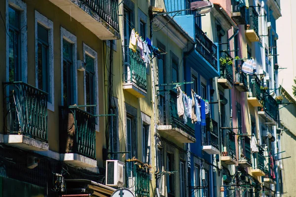 Lisbon Portugal July 2020 View Classic Facade Ancient Historical Buildings — Stock Photo, Image