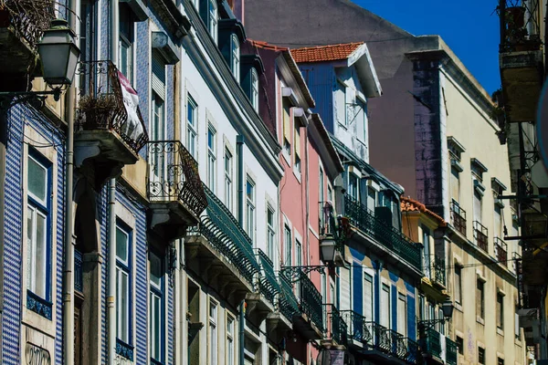 Lisbon Portugal July 2020 View Classic Facade Ancient Historical Buildings — Stock Photo, Image