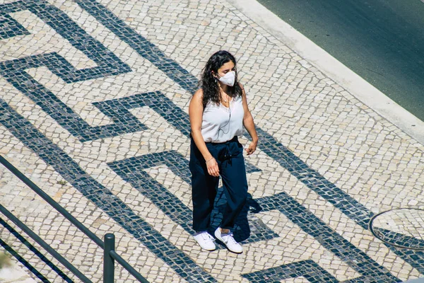 Lisbon Portugal July 2020 View Unidentified Pedestrians Walking Streets Downtown — стоковое фото