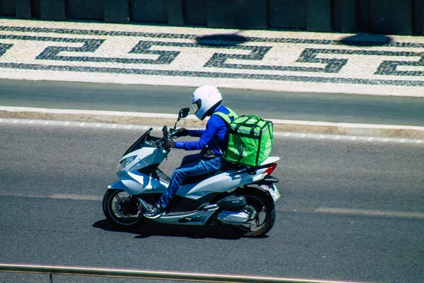 Lisbon Portugal July 2020 View Unidentified People Driving Scooter Streets — Stock Photo, Image