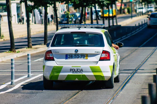 Lisbon Portugal July 2020 View Municipal Police Car Driving Streets — Stock Photo, Image