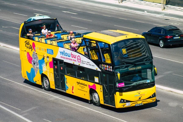Lisbon Portugal July 2020 View Tourist Bus Passengers Driving Streets — стоковое фото