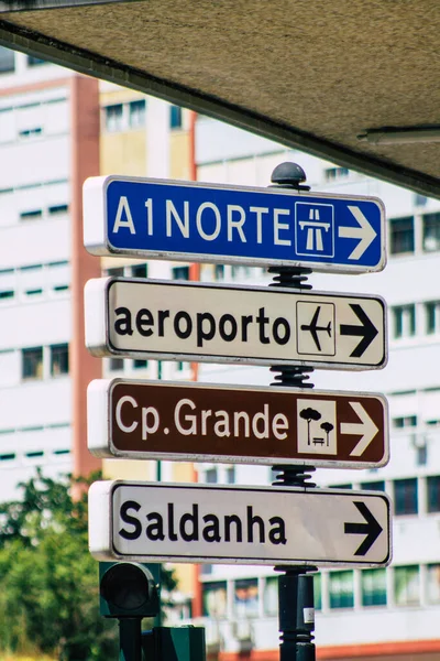 Lisboa Portugal Julio 2020 Vista Señal Tráfico Señal Tráfico Erigida —  Fotos de Stock