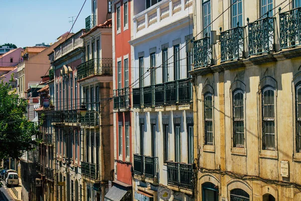 Lissabon Portugal Juli 2020 Uitzicht Klassieke Gevel Van Oude Historische — Stockfoto