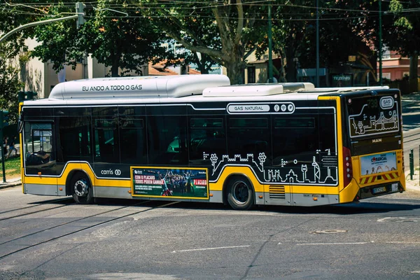 Lisbon Portugal July 2020 View Traditional Old Electric Tram Passengers — Stock Photo, Image