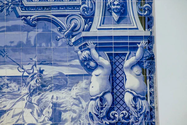 Lisbon Portugal July 2020 Closeup Blue Mosaic Facade Carlos Lopes — Stock Photo, Image