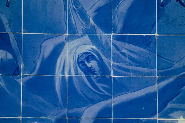 Lisabon Portugalsko Červenec 2020 Detailní Záběr Modrou Mozaiku Fasády Pavilonu — Stock fotografie