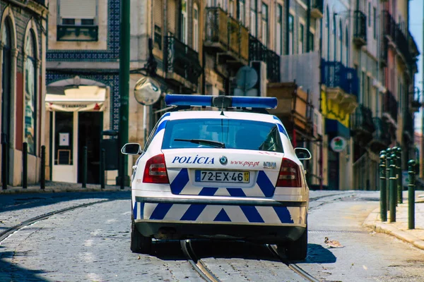 Lisboa Portugal Julio 2020 Vista Coche Policía Clásico Que Conduce — Foto de Stock