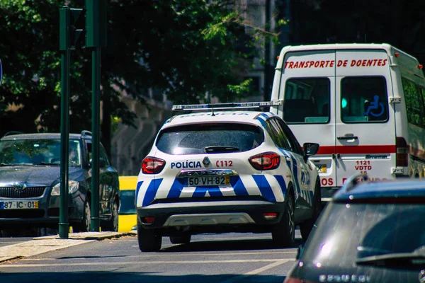 Lisboa Portugal Julho 2020 Vista Carro Policial Clássico Que Atravessa — Fotografia de Stock