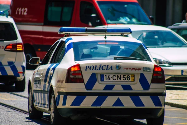 Lisboa Portugal Julio 2020 Vista Coche Policía Clásico Que Conduce —  Fotos de Stock