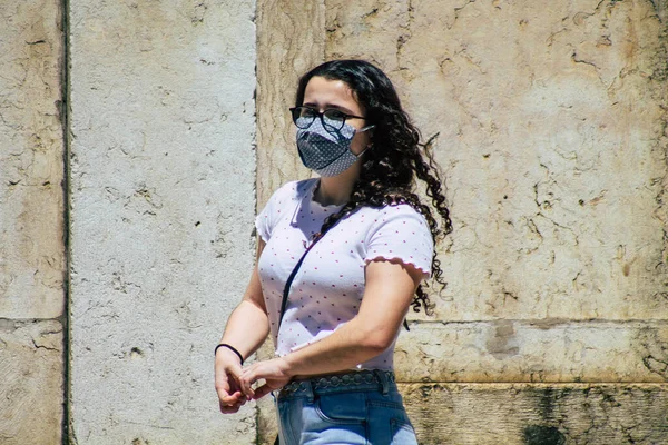 Lisbon Portugal July 2020 View Unidentified Pedestrians Face Mask Protect — Stock Photo, Image