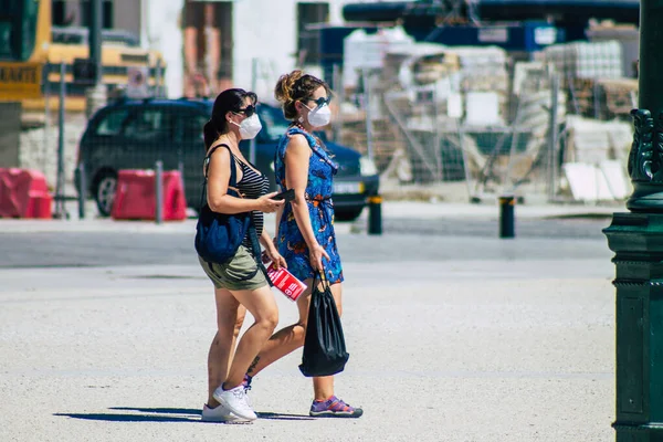 Lisbon Portugal August 2020 View Unidentified Pedestrians Face Mask Protect — Stock Photo, Image