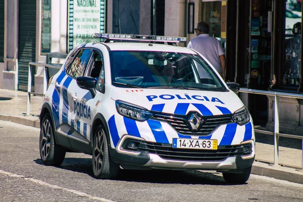 Lisboa Portugal Agosto 2020 Vista Coche Policía Clásico Conduciendo Por — Foto de Stock