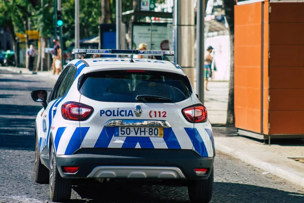 Lisboa Portugal Agosto 2020 Vista Coche Policía Clásico Conduciendo Por — Foto de Stock
