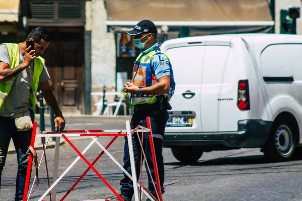 Lisbonne Portugal Août 2020 Vue Policier Dans Les Rues Lisbonne — Photo