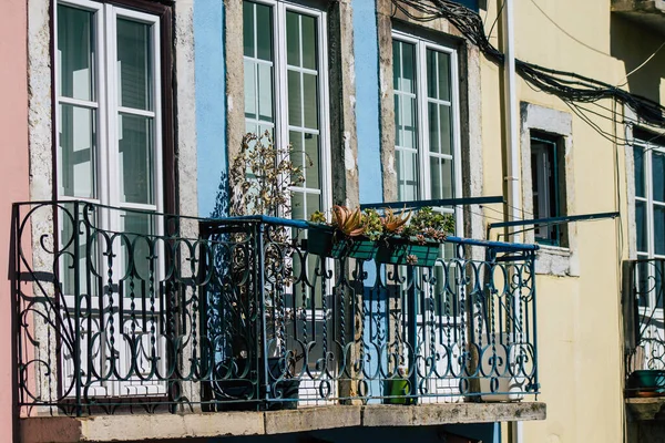 Lisbon Portugal August 2020 View Classic Facade Ancient Historical Buildings — Stock Photo, Image