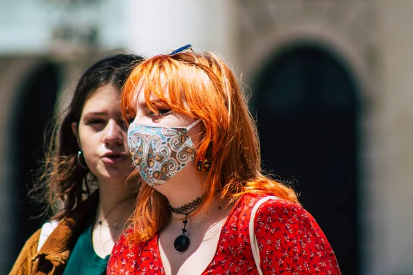 Lisbonne Portugal Août 2020 Vue Des Piétons Non Identifiés Avec — Photo