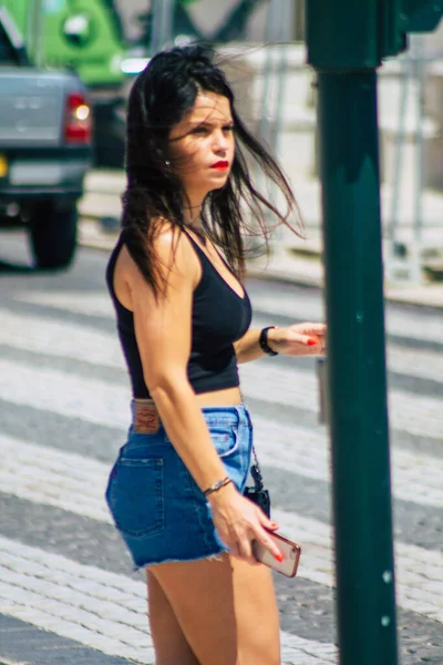 Lisbon Portugal August 2020 View Unidentified Pedestrians Face Mask Protect — Stock Photo, Image