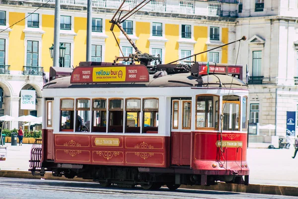 Lissabon Portugal Augusti 2020 Utsikt Över Traditionell Gammal Elektrisk Spårvagn — Stockfoto
