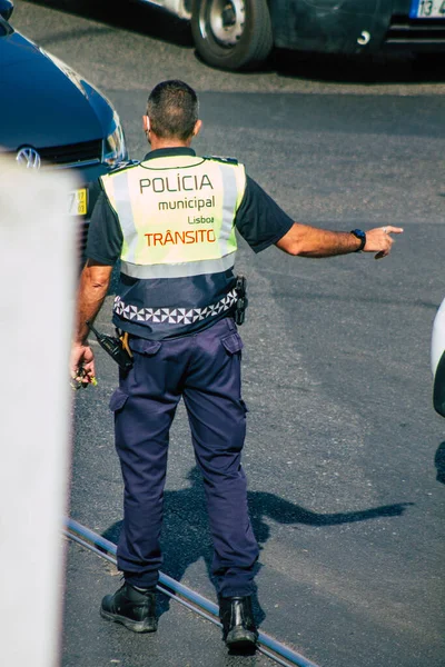 Lissabon Portugal August 2020 Blick Auf Polizisten Den Straßen Von — Stockfoto