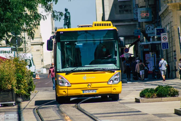 Reims France August 2020 View Traditional City Bus Passengers Driving — Stock Photo, Image