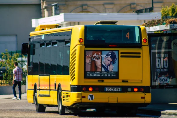 Reims France August 2020 View Traditional City Bus Passengers Driving — Stock Photo, Image