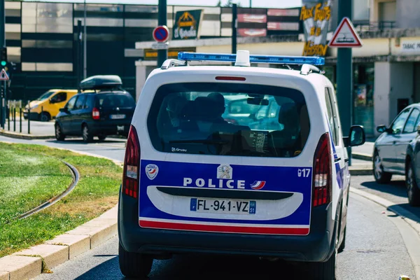 Reims Francia Agosto 2020 Vista Coche Policía Francés Tradicional Conduciendo — Foto de Stock