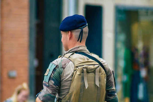 Reims França Agosto 2020 Vista Soldados Franceses Não Identificados Patrulhando — Fotografia de Stock