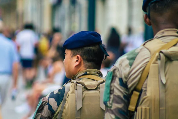 Reims França Agosto 2020 Vista Soldados Franceses Não Identificados Patrulhando — Fotografia de Stock