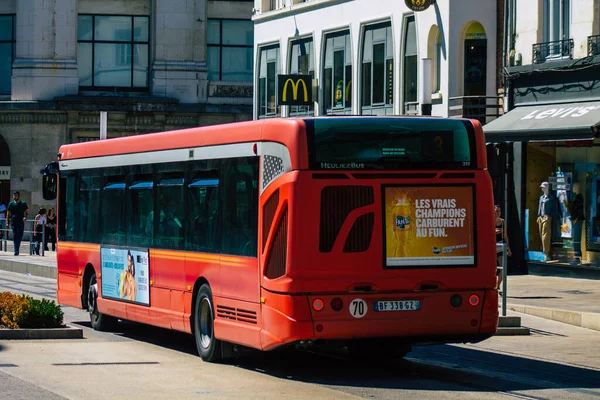 Reims France August 2020 View Traditional City Bus Passengers Driving — Stock Photo, Image