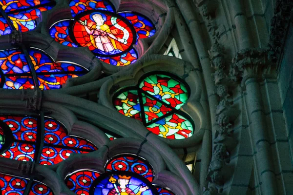 Reims Francia Agosto 2020 Vista Vidrieras Dentro Catedral Notre Dame — Foto de Stock