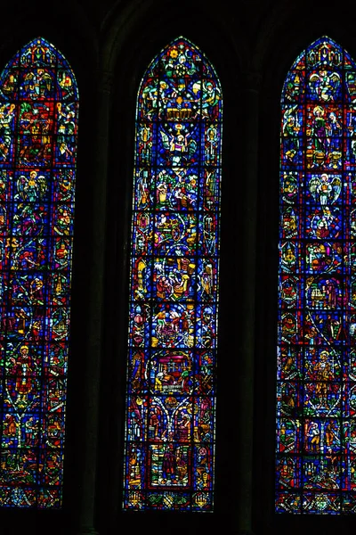 Reims Francia Agosto 2020 Vista Vidrieras Dentro Catedral Notre Dame — Foto de Stock